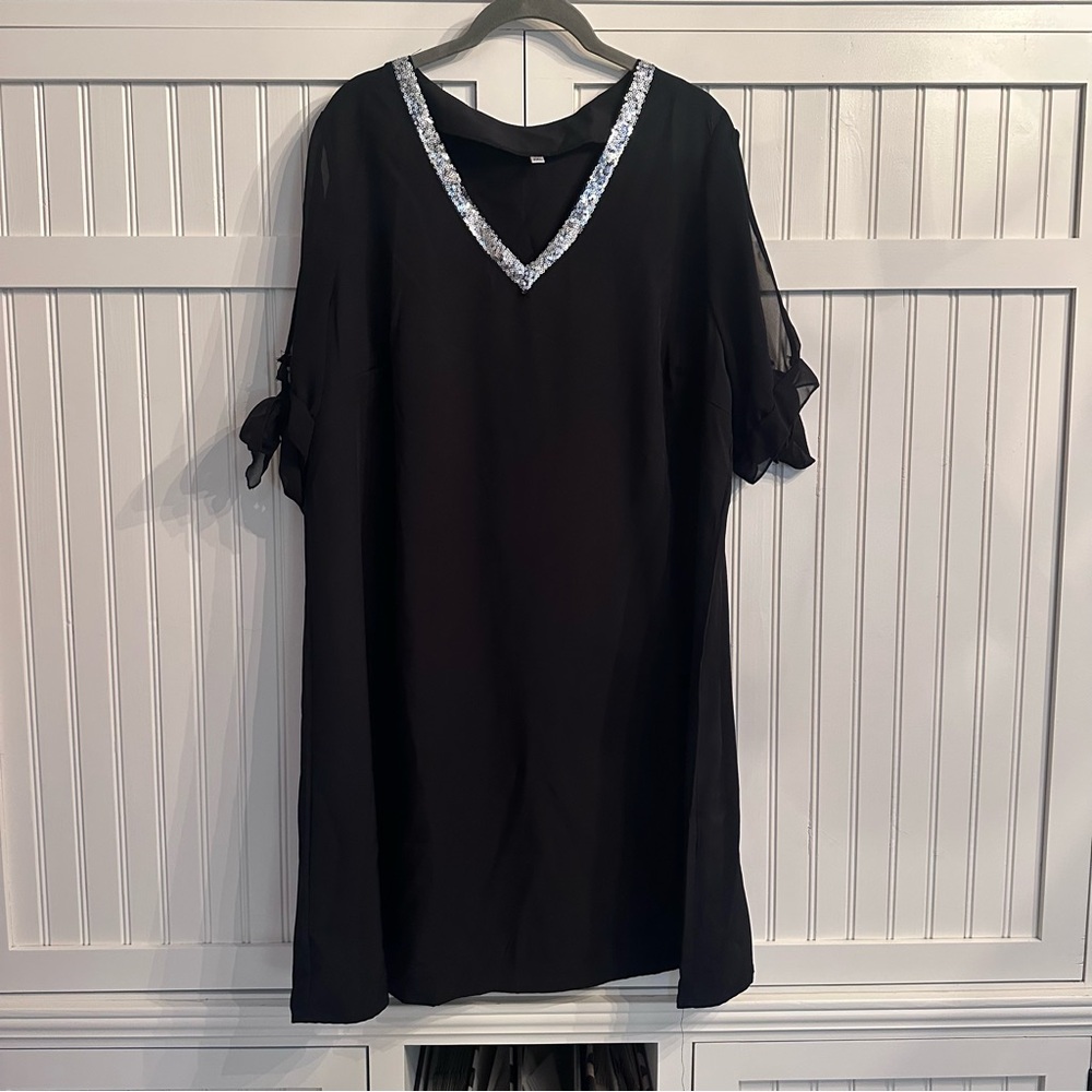Chic Black Dress with Silver Sequin Trim